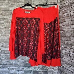 Vintage Ben Marc International Red Top & Skirt Set Lace Long Sleeves A-line Sz 8
